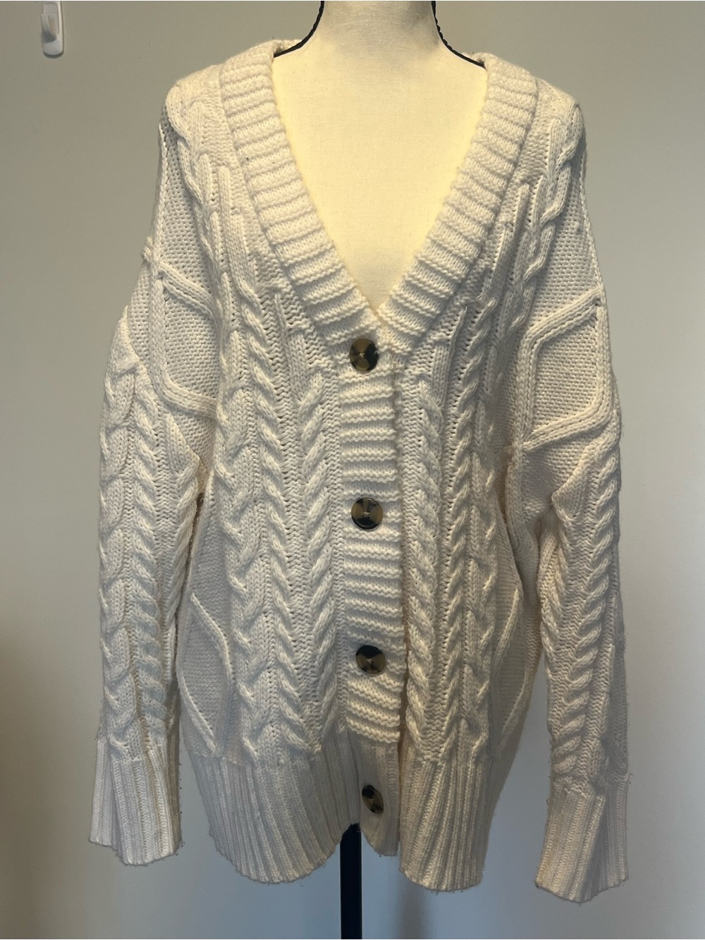 Garage Cable Knit V-Neck Button Front Cardigan